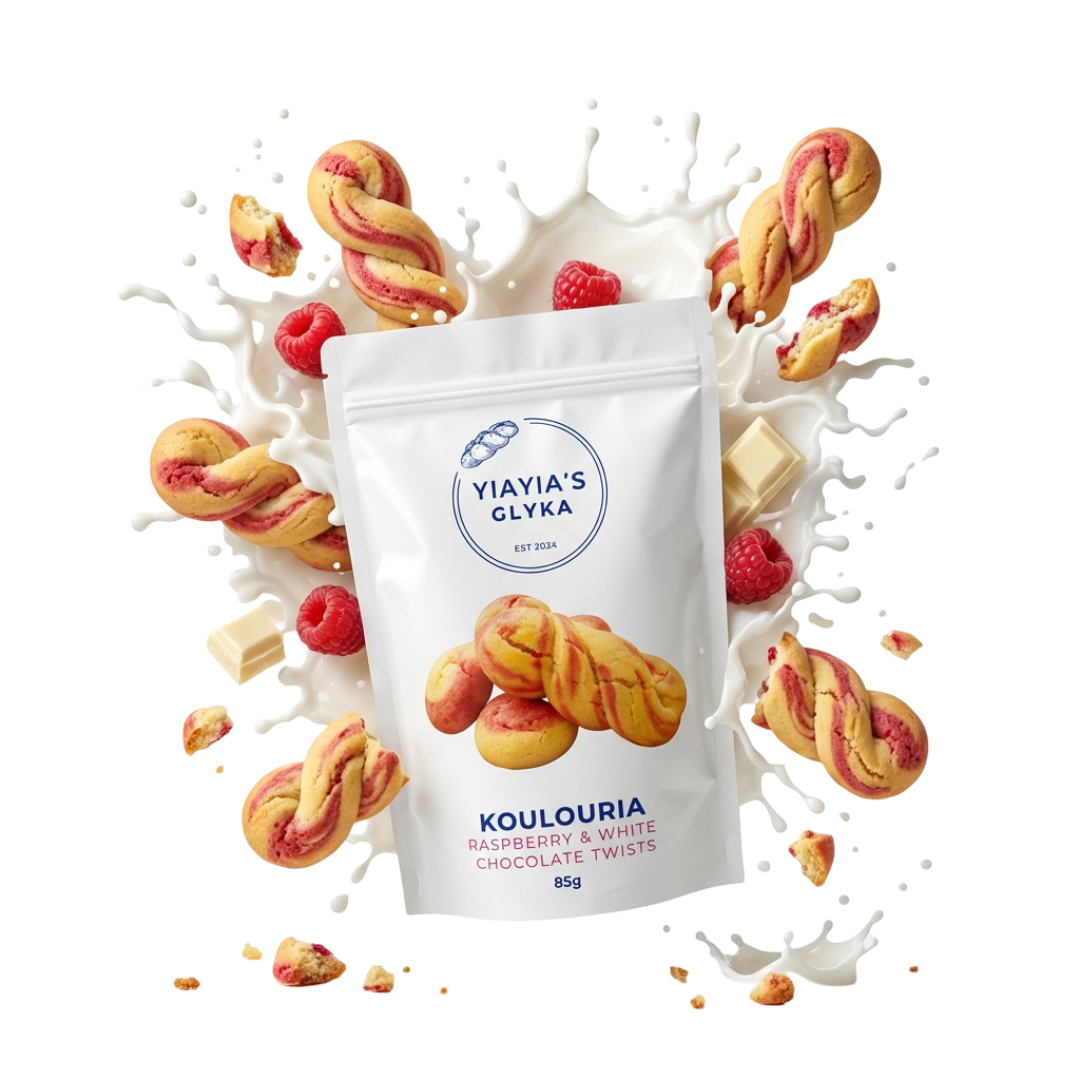 KOULOURIA (RASPBERRY & WHITE CHOCOLATE TWISTS)